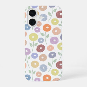 Coque iPhone 16 Motif Répété Fleur Floue Pastels sur Blanc
