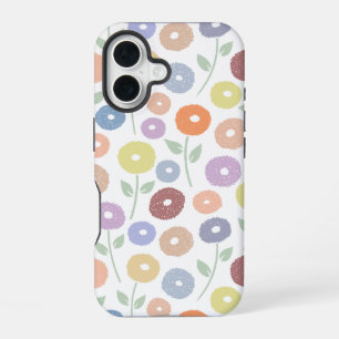 Coque iPhone 16 Motif Répété Fleur Floue Pastels sur Blanc