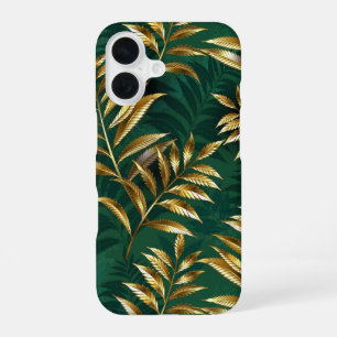 Coque iPhone 16 Motif sans couture avec des fougères dorées