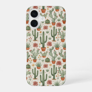Coque iPhone 16 Motif sans couture de cactus de désert succulent