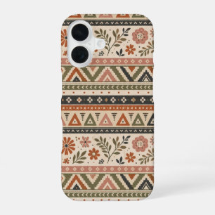 Coque iPhone 16 Motif sans couture géométrique floral Boho Folk
