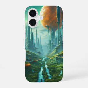 Coque iPhone 16 Nature extraterrestre et ville futuriste - Art sur