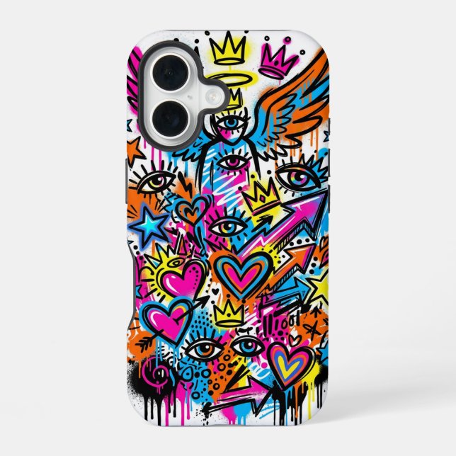 Coque iPhone 16 Neon Angel vs Devil Graffiti iPhone 16 case (Verso)