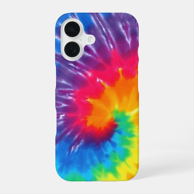 Coque iPhone 16 Neon Rainbow Retro Tie Dye Design (Verso)