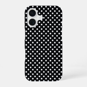 Coque iPhone 16 Noir avec pois blancs