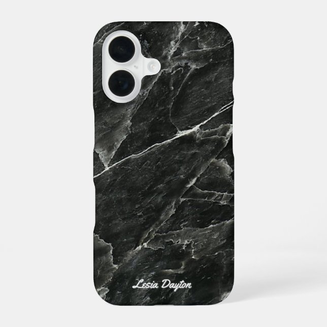 Coque iPhone 16 Nom de script Black Marble (Verso)