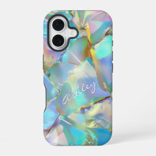 Coque iPhone 16 Nom de script blanc sur l'Arrière - plan Opal