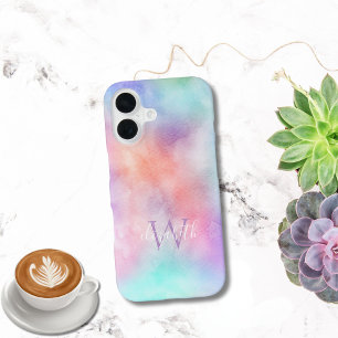 Coque iPhone 16 Nom du double monogramme Première aquarelle Pastel