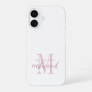 Coque iPhone 16 Nom élégant en écriture manuscrite Monogramme rose