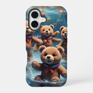 Coque iPhone 16 Nounours nager dans un bassin de poissons