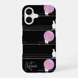 Coque iPhone 16 Oiseaux à bulles de chewing-gum drôles sur un moti