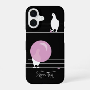 Coque iPhone 16 Oiseaux à bulles rigolos sur un fil noir