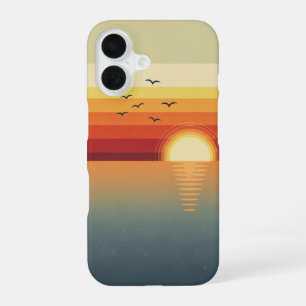 Coque iPhone 16 Oiseaux Rétro au-Dessus de l'Océan