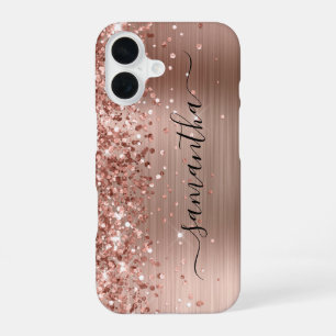 Coque iPhone 16 Pailleté Or Rose Métallisé Signature Féminin