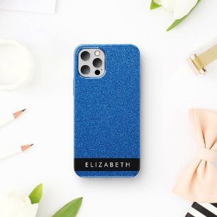 Coque iPhone 16 Paillettes Bleues, Fond Paillettes, Votre Nom