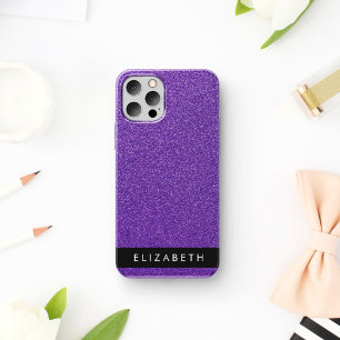 Coque iPhone 16 Paillettes violettes, Fond Pailleté, Votre Nom