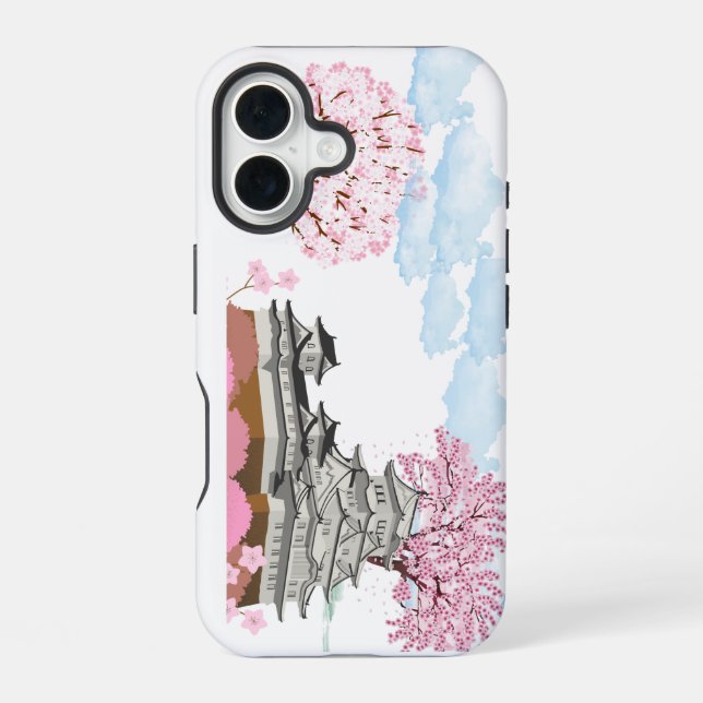 Coque iPhone 16 "Palais chinois avec Sakura Trees - Elégant Orient (Verso)