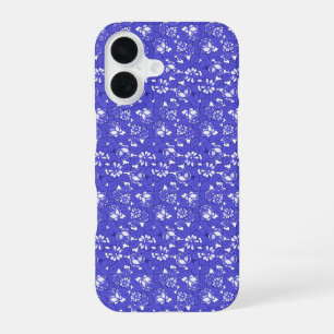 Coque iPhone 16 Papier peint baroque - motif de fleurs bleues