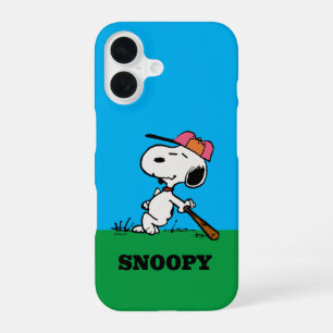 Coque iPhone 16 Peanuts   Snoopy à la batte