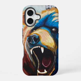 Coque iPhone 16 Peinture d'ours grizzly - Art animalier