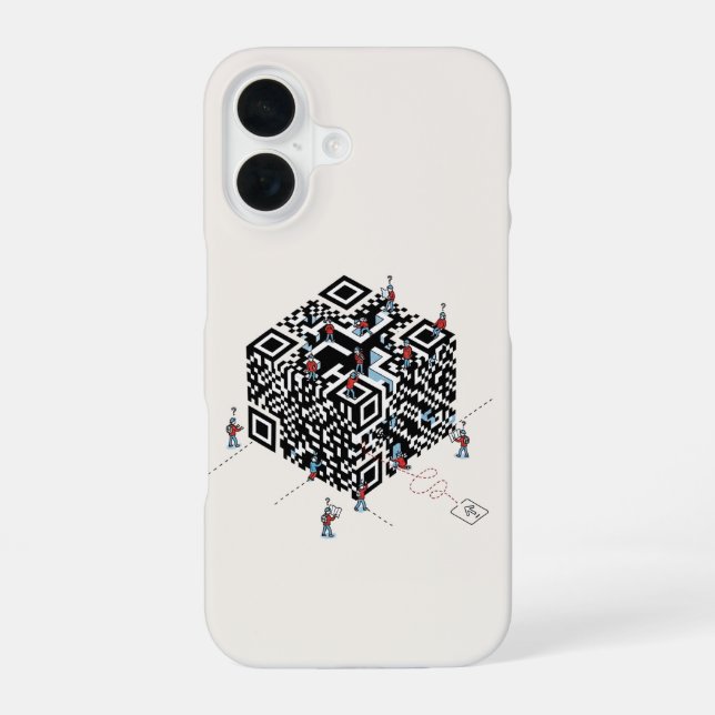 Coque iPhone 16 Perdu dans le code QR - Maze Art Geek (Verso)