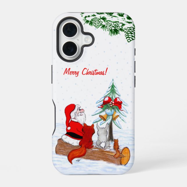 Coque iPhone 16 Père Noël avec Renard de lapin et écureuil (Verso)