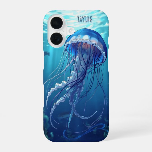 Coque iPhone 16 Personalized Blue Jellyfish Ocean (Verso)