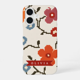 Coque iPhone 16 Personalized Folk Scandi Boho Vintage Floral