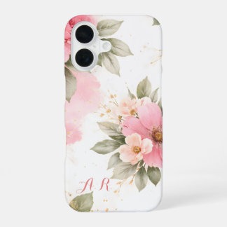 Coque iPhone 16 Personalized Pink Floral Case for Women