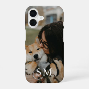 Coque iPhone 16 Photo de compagnie personnalisée et initiale monog