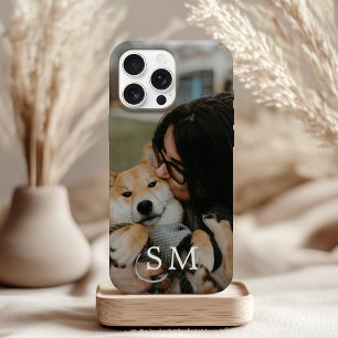 Coque iPhone 16 Photo de compagnie personnalisée et initiale monog