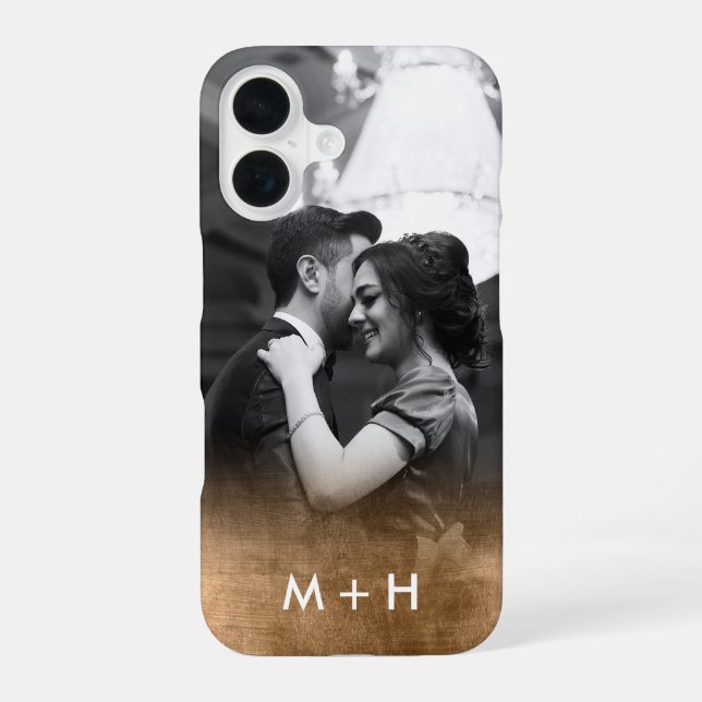 Coque iPhone 16 Photo Monogram Gold Ombre personnalisée (Verso)