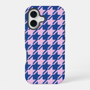 Coque iPhone 16 Pied de fond rose+Motif bleu