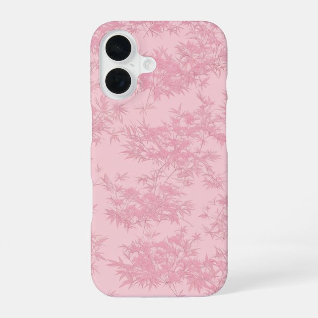 Coque iPhone 16 Pink Bamboo Leaf Japanese Modern Phone Case (Verso)