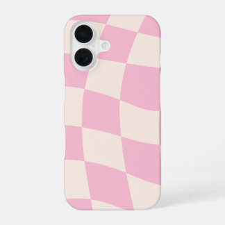 Coque iPhone 16 Pink Cream Grid Check Checker Board Phone Case
