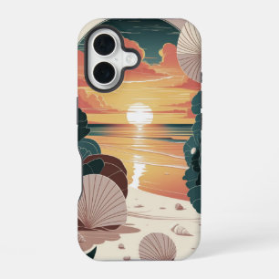 Coque iPhone 16 Plage Coucher de Soleil Coquillages