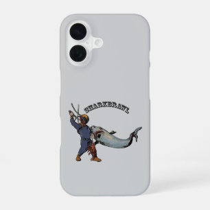 Coque iPhone 16 Plongeur vintage combattant un requin sur un URM d