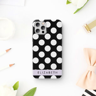 Coque iPhone 16 Points noirs et blancs, Pointillés, Votre Nom