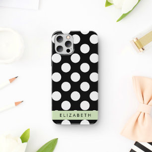 Coque iPhone 16 Points noirs et blancs, Pointillés, Votre Nom