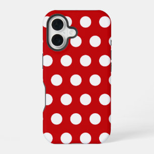 Coque iPhone 16 Pois blancs en gras sur rouge