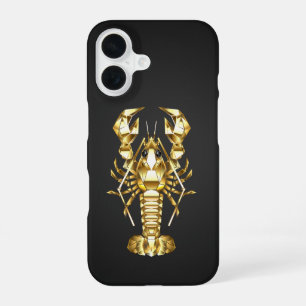 Coque iPhone 16 Poisson à langouste polygonale dorée sur noir
