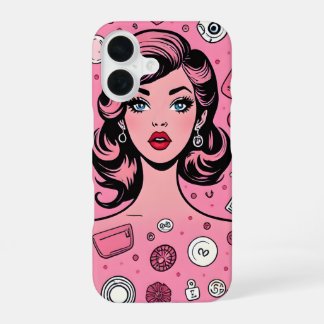 Coque iPhone 16 Pop art fille coque rose coque design