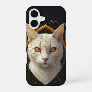 Coque iPhone 16 Portrait de chat Kintsugi avec des lignes dorées c