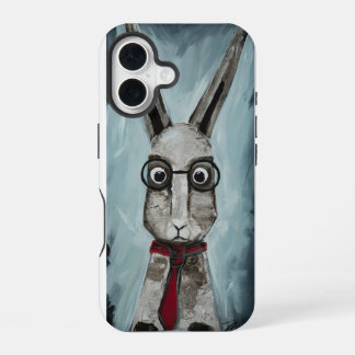 Coque iPhone 16 Power Tie. A rabbit with eye glasses and a red tie