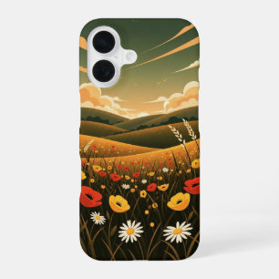 Coque iPhone 16 Prairie de fleurs sauvages vintage