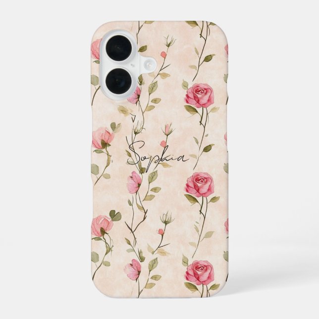 Coque iPhone 16 Pretty Pink Cream Roses Floral (Verso)