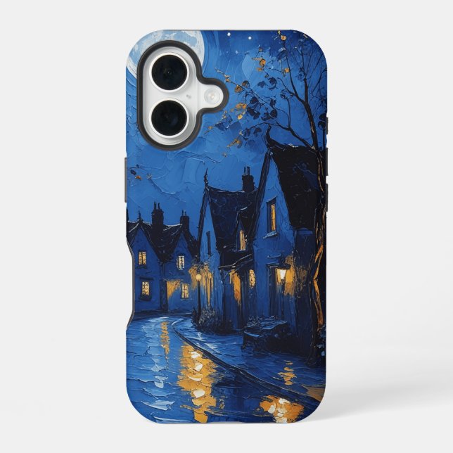Coque iPhone 16 Pueblo de noche con luces y faroles (Verso)