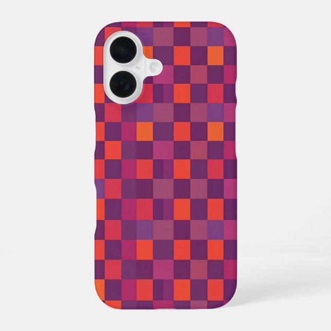 Coque iPhone 16 Purple and Red Checkered Geometric Pattern (Verso)