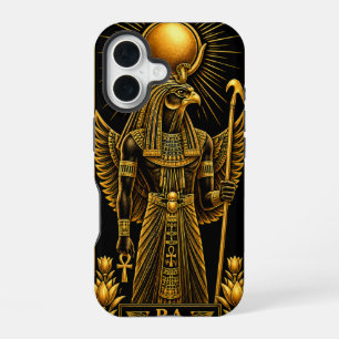 Coque iPhone 16 RA - Le dieu égyptien du soleil doré Noir de lux