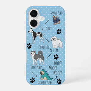 Coque iPhone 16 Races de chiots drôles mignons et différents Poème